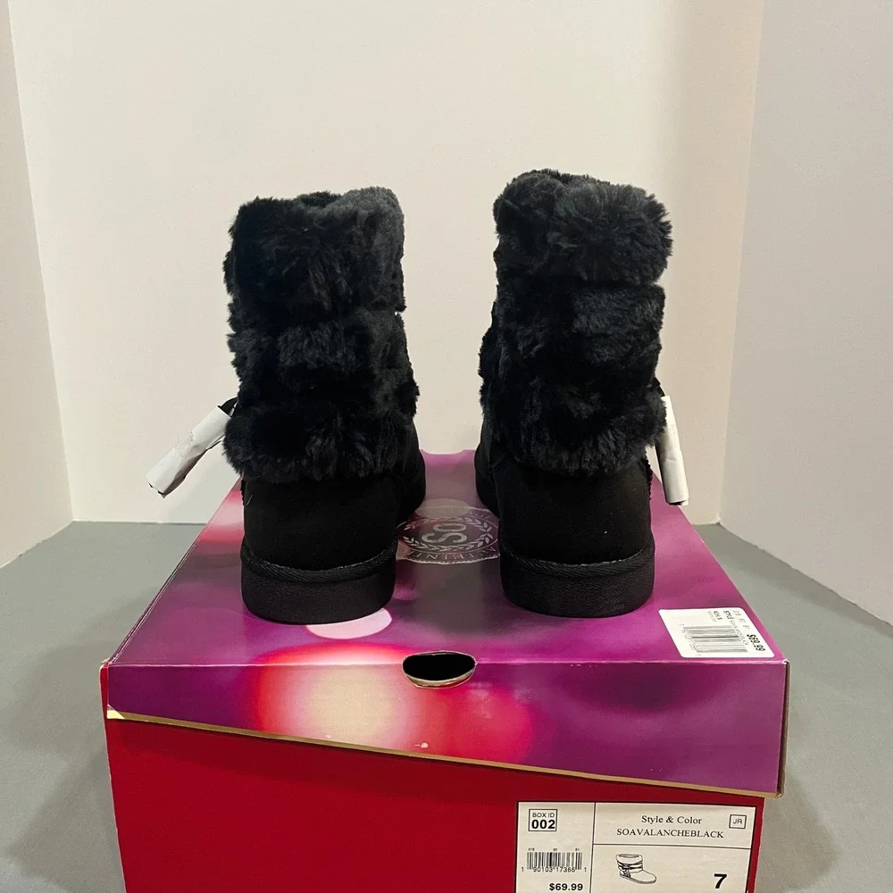 Khol's So Faux Fur Boots Womens Size 7 Black Avalanche Ankle Winter New